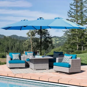 9ft Large Double-Sided Outdoor Twin Patio Umbrella with light and base-