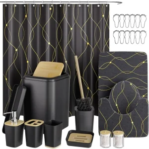 Black and Gold Bathroom Accessories Set